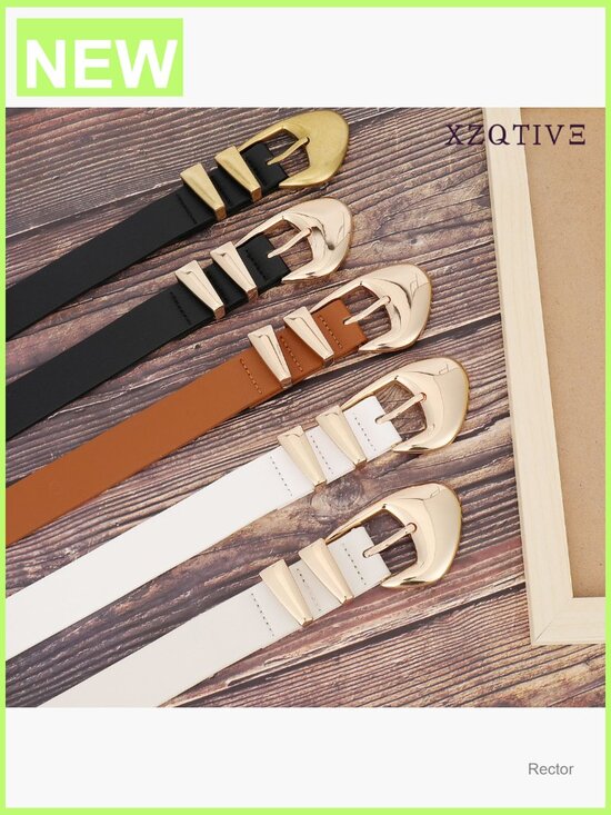 Women\'s Faux Leather Belt with Gold Buckle - Medium Width, Adjustable